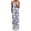 Ekouaer Womens Causal Sleeveless Jumpsuits Summer Boho Wide Leg Floral Rompers Overalls with Pockets(White Italian Print)