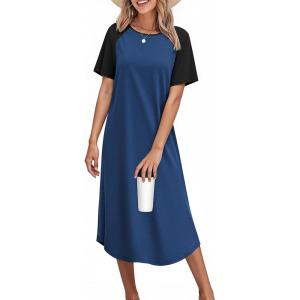 Ekouaer Nightgowns for Women Bamboo Viscose House Dress Long Night Gowns Short Sleeve Sleepdress Soft Sleepwear S-4XL(Blue)