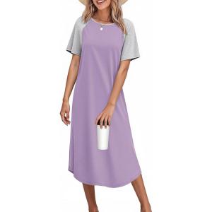 Ekouaer Nightgowns for Women Bamboo Viscose House Dress Long Night Gowns Short Sleeve Sleepdress Soft Sleepwear S-4XL(Lilac)