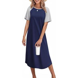 Ekouaer Nightgowns for Women Bamboo Viscose House Dress Long Night Gowns Short Sleeve Sleepdress Soft Sleepwear S-4XL(Navy Blue)