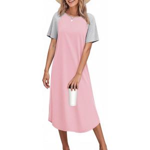 Ekouaer Nightgowns for Women Bamboo Viscose House Dress Long Night Gowns Short Sleeve Sleepdress Soft Sleepwear S-4XL(Pink)