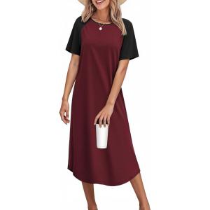 Ekouaer Nightgowns for Women Bamboo Viscose House Dress Long Night Gowns Short Sleeve Sleepdress Soft Sleepwear S-4XL(Red)