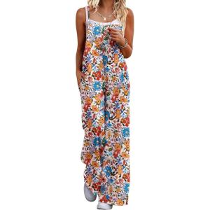 Ekouaer Womens Causal Sleeveless Jumpsuits Summer Boho Wide Leg Floral Rompers Overalls with Pockets(Watercolor Floral)