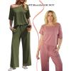 Ekouaer Lounge Sets for Women Off Shoulder(Right) Short Sleeve Tops and Long Pants 2 Piece Set Summer Soft Matching Outfit(Army Green)