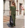 Ekouaer Lounge Sets for Women Off Shoulder(Right) Short Sleeve Tops and Long Pants 2 Piece Set Summer Soft Matching Outfit(Army Green)
