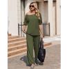 Ekouaer Lounge Sets for Women Off Shoulder(Right) Short Sleeve Tops and Long Pants 2 Piece Set Summer Soft Matching Outfit(Army Green)