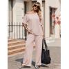 Ekouaer Lounge Sets for Women Off Shoulder(Right) Short Sleeve Tops and Long Pants 2 Piece Set Summer Soft Matching Outfit(Beige)