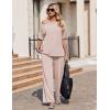 Ekouaer Lounge Sets for Women Off Shoulder(Right) Short Sleeve Tops and Long Pants 2 Piece Set Summer Soft Matching Outfit(Beige)