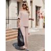 Ekouaer Lounge Sets for Women Off Shoulder(Right) Short Sleeve Tops and Long Pants 2 Piece Set Summer Soft Matching Outfit(Beige)