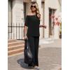 Ekouaer Lounge Sets for Women Off Shoulder(Right) Short Sleeve Tops and Long Pants 2 Piece Set Summer Soft Matching Outfit(Black)