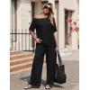 Ekouaer Lounge Sets for Women Off Shoulder(Right) Short Sleeve Tops and Long Pants 2 Piece Set Summer Soft Matching Outfit(Black)