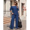 Ekouaer Lounge Sets for Women Off Shoulder(Right) Short Sleeve Tops and Long Pants 2 Piece Set Summer Soft Matching Outfit(Blue)
