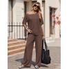 Ekouaer Lounge Sets for Women Off Shoulder(Right) Short Sleeve Tops and Long Pants 2 Piece Set Summer Soft Matching Outfit(Brown)