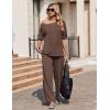 Ekouaer Lounge Sets for Women Off Shoulder(Right) Short Sleeve Tops and Long Pants 2 Piece Set Summer Soft Matching Outfit(Brown)