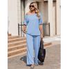 Ekouaer Lounge Sets for Women Off Shoulder(Right) Short Sleeve Tops and Long Pants 2 Piece Set Summer Soft Matching Outfit(Clear Blue)