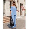 Ekouaer Lounge Sets for Women Off Shoulder(Right) Short Sleeve Tops and Long Pants 2 Piece Set Summer Soft Matching Outfit(Clear Blue)