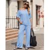 Ekouaer Lounge Sets for Women Off Shoulder(Right) Short Sleeve Tops and Long Pants 2 Piece Set Summer Soft Matching Outfit(Clear Blue)