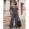 Ekouaer Lounge Sets for Women Off Shoulder(Right) Short Sleeve Tops and Long Pants 2 Piece Set Summer Soft Matching Outfit(Dark Gray)