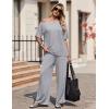 Ekouaer Lounge Sets for Women Off Shoulder(Right) Short Sleeve Tops and Long Pants 2 Piece Set Summer Soft Matching Outfit(Light Gray)