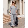 Ekouaer Lounge Sets for Women Off Shoulder(Right) Short Sleeve Tops and Long Pants 2 Piece Set Summer Soft Matching Outfit(Light Gray)