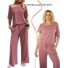 Ekouaer Lounge Sets for Women Off Shoulder(Right) Short Sleeve Tops and Long Pants 2 Piece Set Summer Soft Matching Outfit(Old Rose)