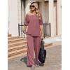 Ekouaer Lounge Sets for Women Off Shoulder(Right) Short Sleeve Tops and Long Pants 2 Piece Set Summer Soft Matching Outfit(Old Rose)