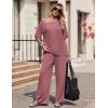 Ekouaer Lounge Sets for Women Off Shoulder(Right) Short Sleeve Tops and Long Pants 2 Piece Set Summer Soft Matching Outfit(Old Rose)