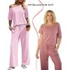 Ekouaer Lounge Sets for Women Off Shoulder(Right) Short Sleeve Tops and Long Pants 2 Piece Set Summer Soft Matching Outfit(Pink)
