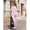 Ekouaer Lounge Sets for Women Off Shoulder(Right) Short Sleeve Tops and Long Pants 2 Piece Set Summer Soft Matching Outfit(Pink)