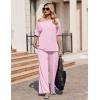 Ekouaer Lounge Sets for Women Off Shoulder(Right) Short Sleeve Tops and Long Pants 2 Piece Set Summer Soft Matching Outfit(Pink)