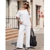 Ekouaer Lounge Sets for Women Off Shoulder(Right) Short Sleeve Tops and Long Pants 2 Piece Set Summer Soft Matching Outfit(White(thin))
