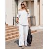 Ekouaer Lounge Sets for Women Off Shoulder(Right) Short Sleeve Tops and Long Pants 2 Piece Set Summer Soft Matching Outfit(White(thin))
