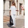 Ekouaer Lounge Sets for Women Off Shoulder(Right) Short Sleeve Tops and Long Pants 2 Piece Set Summer Soft Matching Outfit(White(thin))