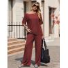 Ekouaer Lounge Sets for Women Off Shoulder(Right) Short Sleeve Tops and Long Pants 2 Piece Set Summer Soft Matching Outfit(Wine Red)