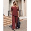 Ekouaer Lounge Sets for Women Off Shoulder(Right) Short Sleeve Tops and Long Pants 2 Piece Set Summer Soft Matching Outfit(Wine Red)