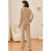 Ekouaer Womens Pajamas Fleece Pj Set Long Sleeve Sleepwear 2 Piece Soft Nightwear Button Down Loungewear Sets(Khaki)