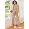 Ekouaer Womens Pajamas Fleece Pj Set Long Sleeve Sleepwear 2 Piece Soft Nightwear Button Down Loungewear Sets(Khaki)