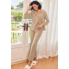 Ekouaer Womens Pajamas Fleece Pj Set Long Sleeve Sleepwear 2 Piece Soft Nightwear Button Down Loungewear Sets(Khaki)