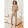 Ekouaer Womens Pajamas Fleece Pj Set Long Sleeve Sleepwear 2 Piece Soft Nightwear Button Down Loungewear Sets(Khaki)