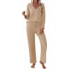 Ekouaer Womens Pajamas Fleece Pj Set Long Sleeve Sleepwear 2 Piece Soft Nightwear Button Down Loungewear Sets(Khaki)