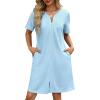 Ekouaer Women Zipper Robes Waffle Short Bathrobe Lightweight House Coat with Pockets Soft Nightgown