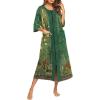 Ekouaer Women’s Zipper Robe 3/4 Sleeve Housecoats Full Length House Dress Loungewear Long Nightgown with Pockets(Green Floral)