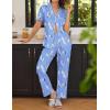 Ekouaer Women Pajamas Set Button Down Sleepwear Short Sleeve Nightwear with Long Pants Soft Pjs Set S-XXL(Flying Flowers)