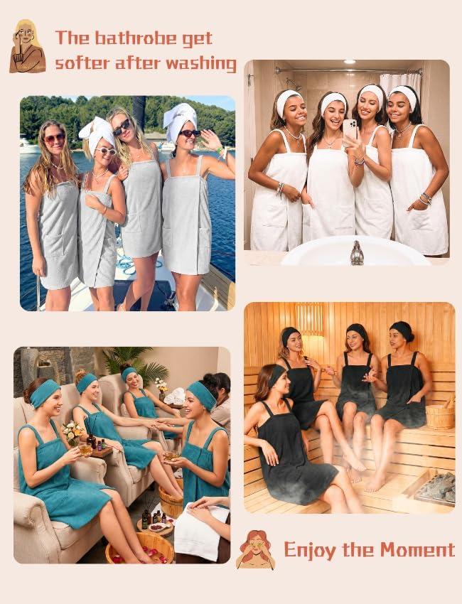 imageEkouaer Towel Wrap for Women Spa Bath Robe Lightweight Terry Cloth Wrap Adjustable Shower Robe with Headband SXLLight Blue