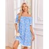 Ekouaer Cotton Nightgowns for Women Pleated Sleep Shirts Short Sleeve Night Shirt Lace Trim Sleep Dress Ladies Gown(Blue Birds)