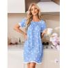 Ekouaer Cotton Nightgowns for Women Pleated Sleep Shirts Short Sleeve Night Shirt Lace Trim Sleep Dress Ladies Gown(Blue Birds)
