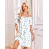 Ekouaer Cotton Nightgowns for Women Pleated Sleep Shirts Short Sleeve Night Shirt Lace Trim Sleep Dress Ladies Gown(Blue Floral)