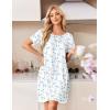Ekouaer Cotton Nightgowns for Women Pleated Sleep Shirts Short Sleeve Night Shirt Lace Trim Sleep Dress Ladies Gown(Blue Floral)