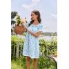 Ekouaer Cotton Nightgowns for Women Pleated Sleep Shirts Short Sleeve Night Shirt Lace Trim Sleep Dress Ladies Gown(Floral Blue)