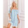 Ekouaer Cotton Nightgowns for Women Pleated Sleep Shirts Short Sleeve Night Shirt Lace Trim Sleep Dress Ladies Gown(Floral Blue)